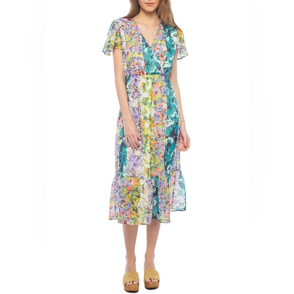 NWT Parker & Rowe Floral Faux Wrap Maxi Dress - Picture 2 of 8